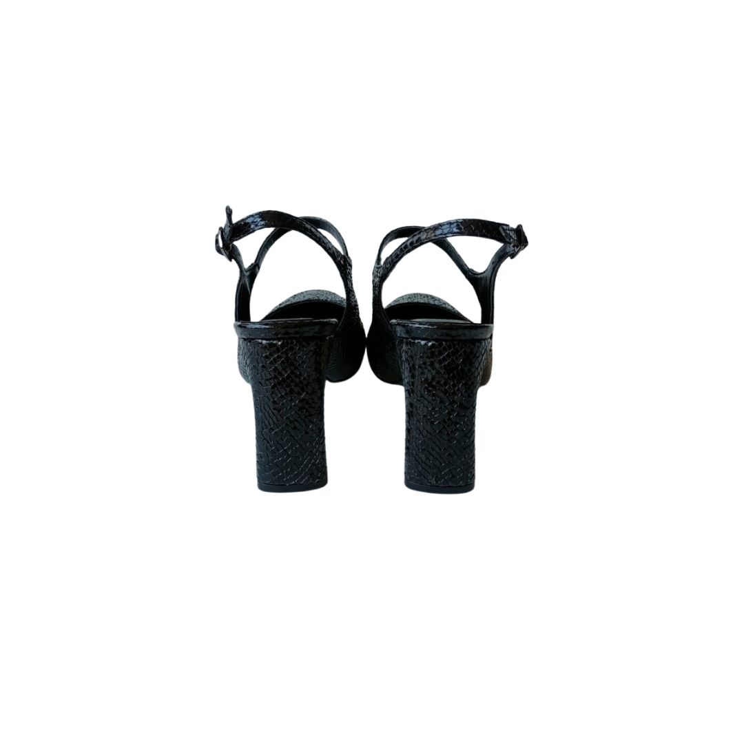 Pul Desen Aynalı Taban Siyah Renk Topuklu Ayakkabı